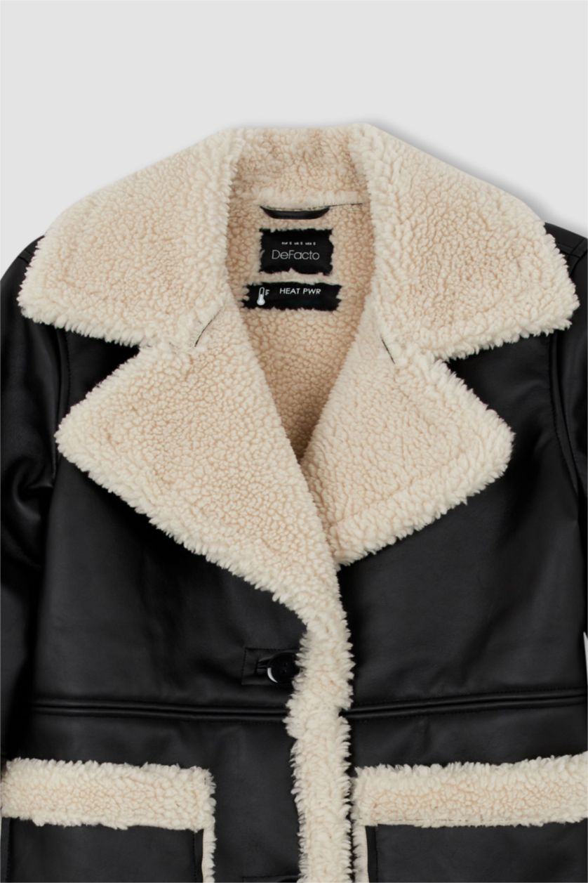 حريمي أسود Faux Leather Jacket