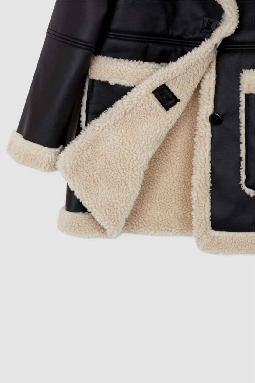 حريمي أسود Faux Leather Jacket