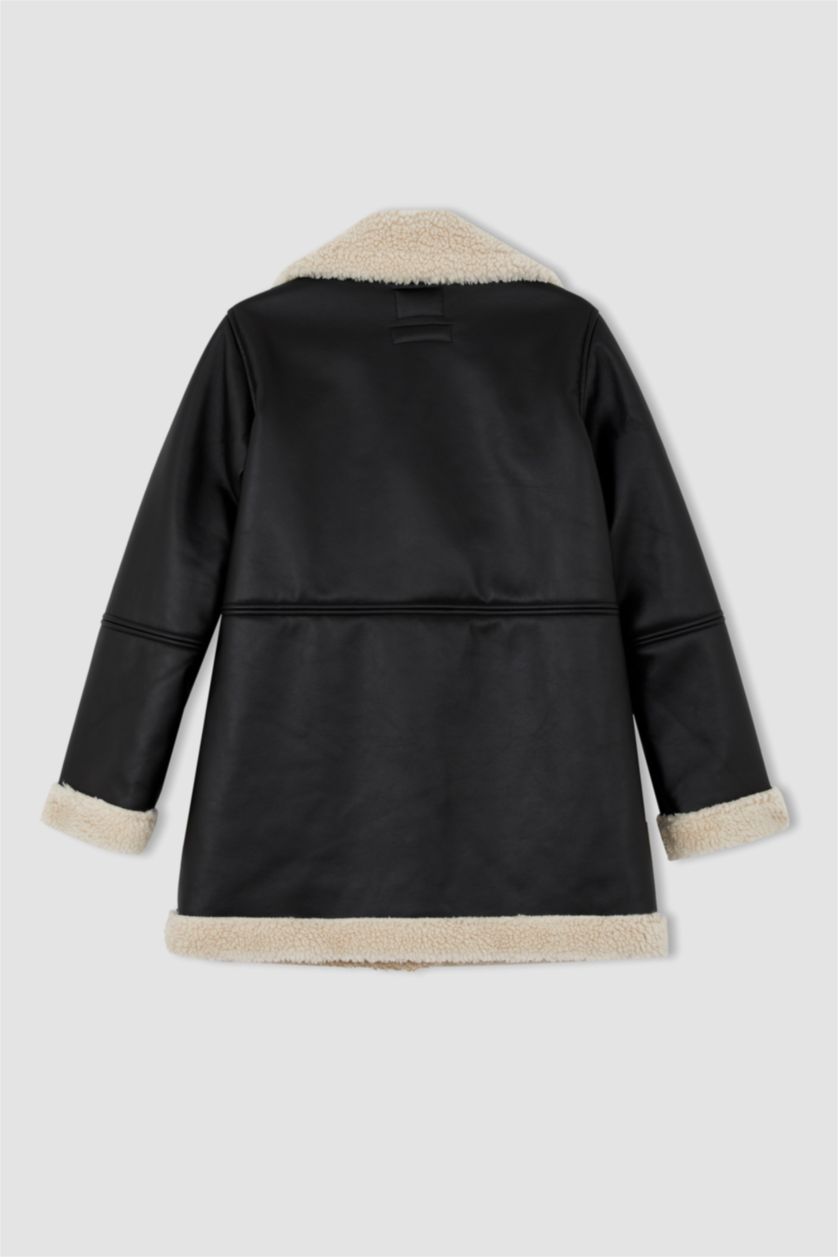 حريمي أسود Faux Leather Jacket