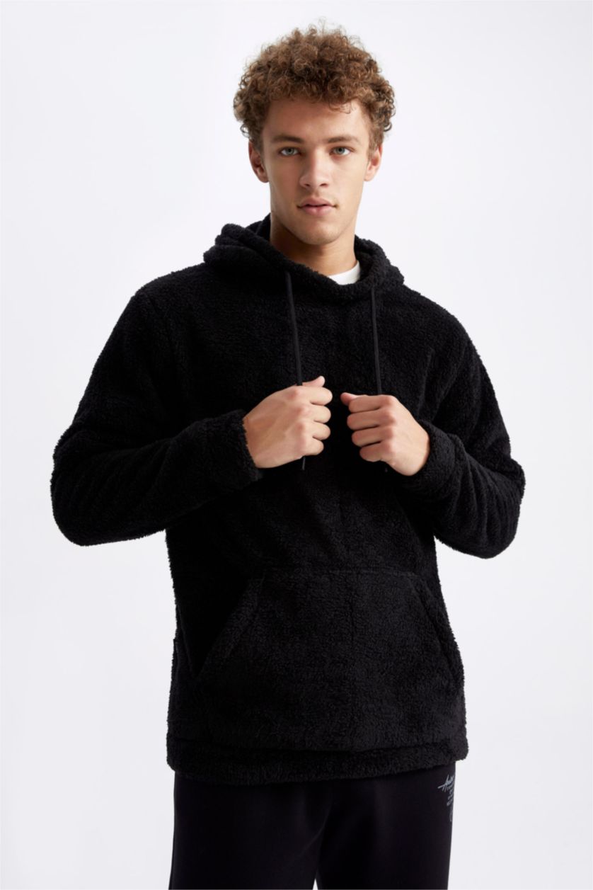 Erkek Siyah Regular Fıt Pelüş Sweatshirt