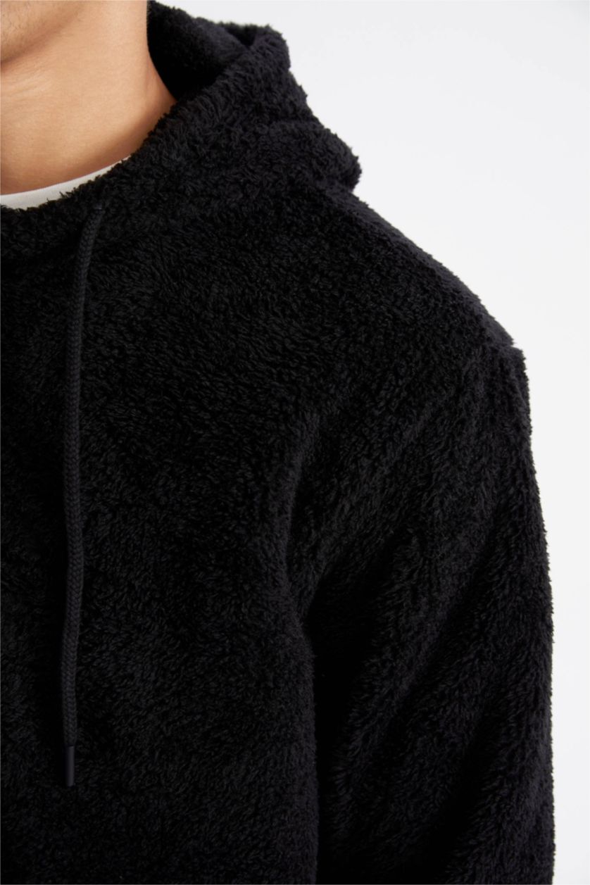 Erkek Siyah Regular Fıt Pelüş Sweatshirt