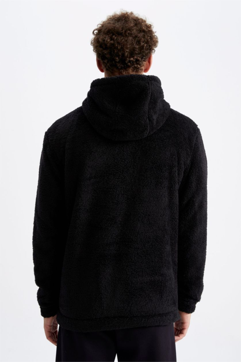 Erkek Siyah Regular Fıt Pelüş Sweatshirt