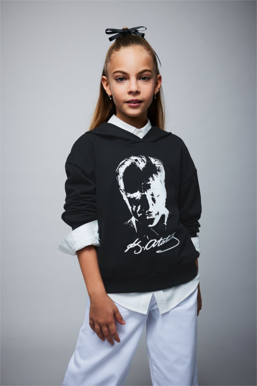 Дівчачий Чорний Світшот стандартного крою з товстої тканини для дівчаток