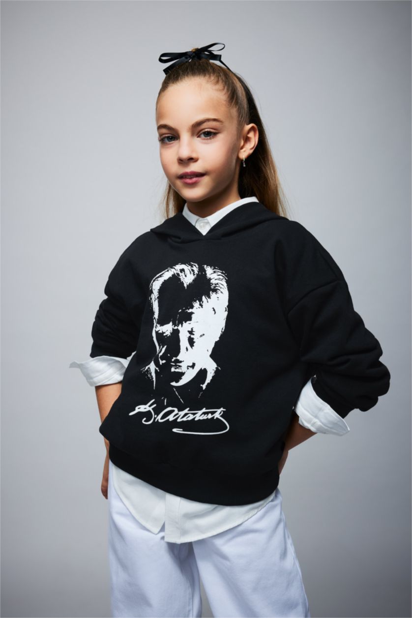 Дівчачий Чорний Світшот стандартного крою з товстої тканини для дівчаток