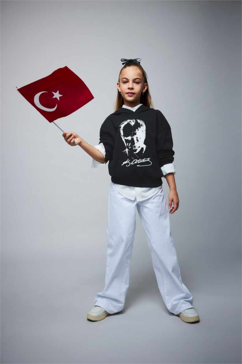 Дівчачий Чорний Світшот стандартного крою з товстої тканини для дівчаток