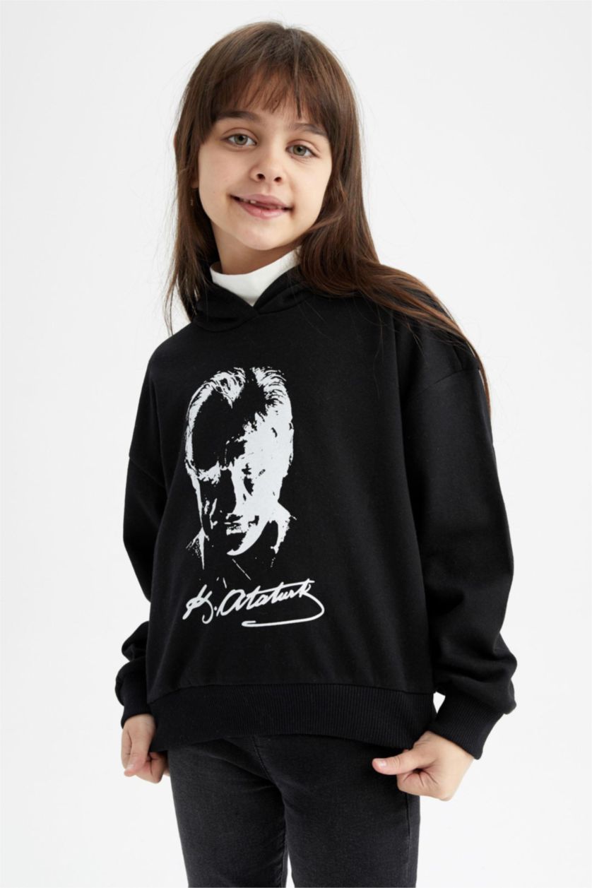 Дівчачий Чорний Світшот стандартного крою з товстої тканини для дівчаток