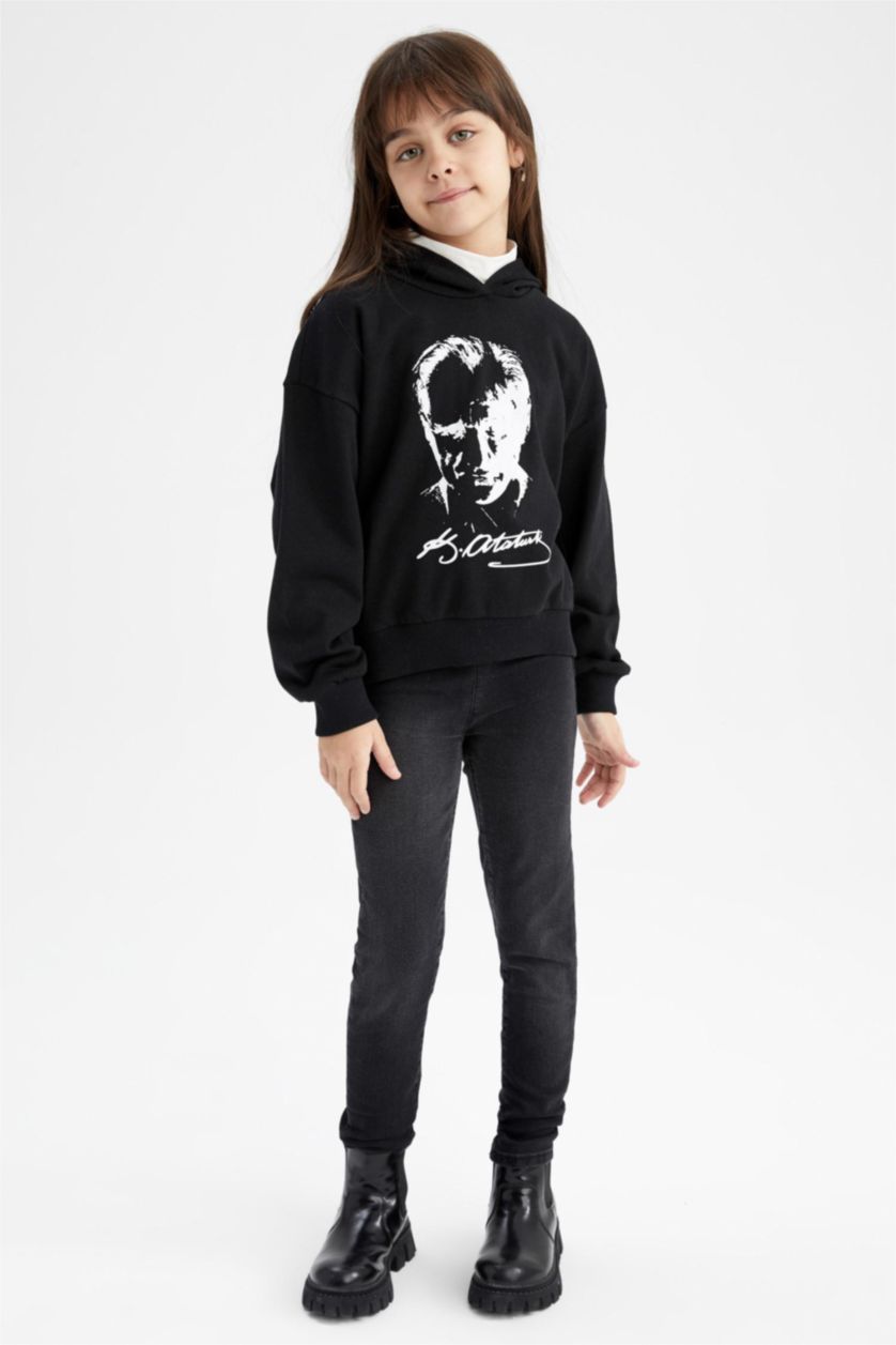 Дівчачий Чорний Світшот стандартного крою з товстої тканини для дівчаток