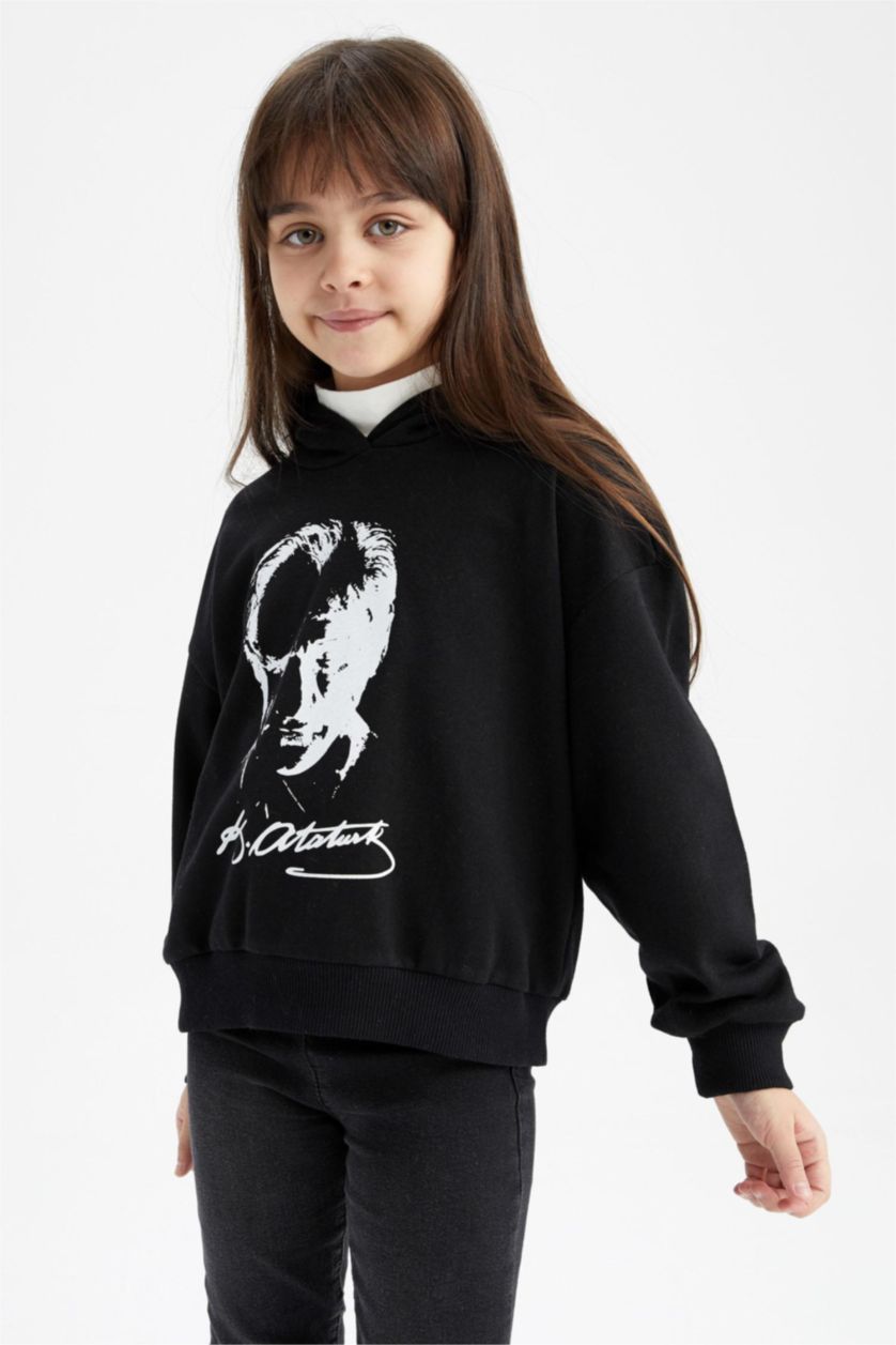 Дівчачий Чорний Світшот стандартного крою з товстої тканини для дівчаток