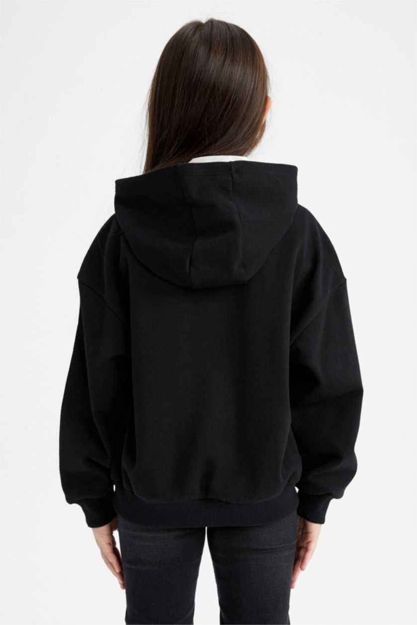 Дівчачий Чорний Світшот стандартного крою з товстої тканини для дівчаток