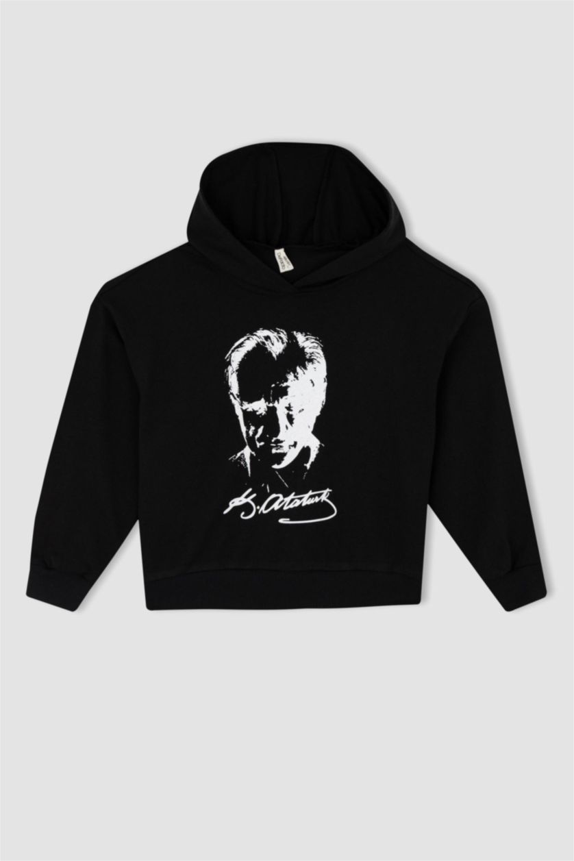 Дівчачий Чорний Світшот стандартного крою з товстої тканини для дівчаток