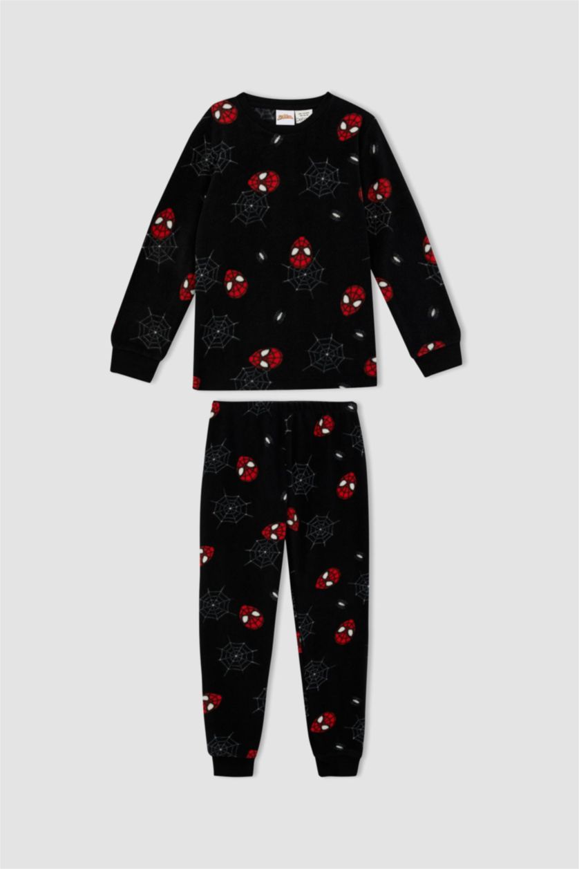 BOYS & TEENS Black Boy Marvel Spiderman Fleece Pajamas Set
