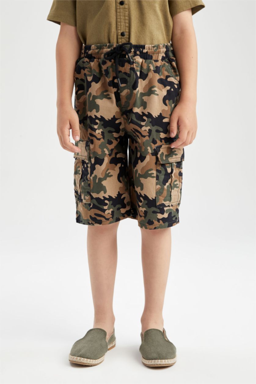 GARÇONS Kaki Short en gabardine avec poches cargo