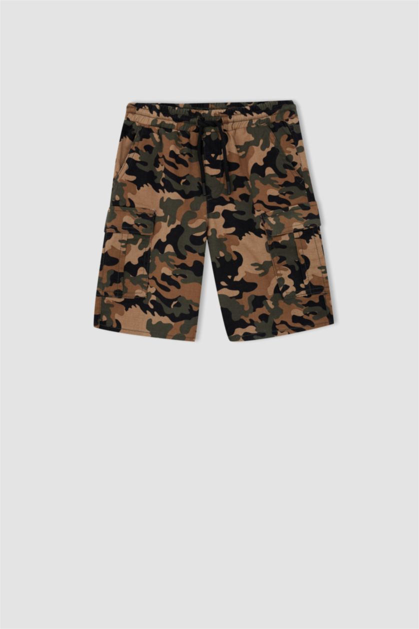 GARÇONS Kaki Short en gabardine avec poches cargo