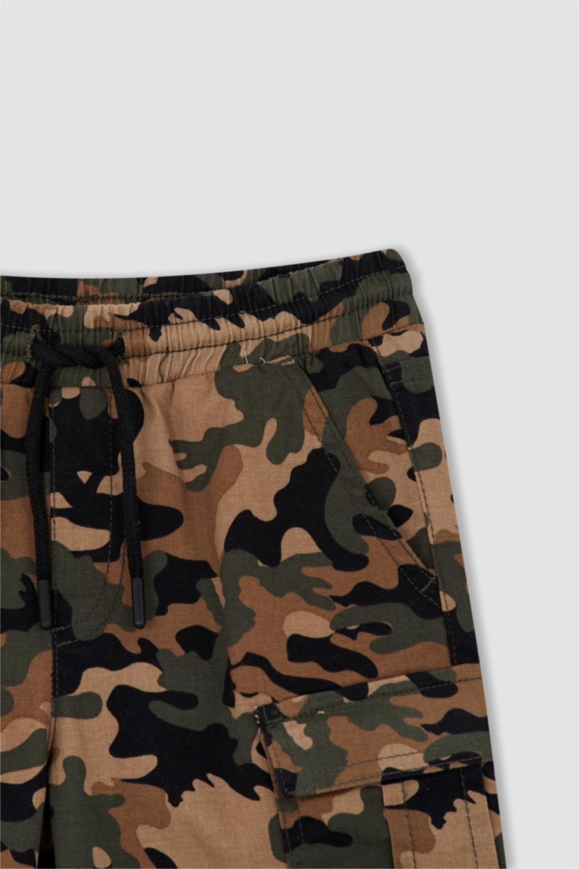 GARÇONS Kaki Short en gabardine avec poches cargo