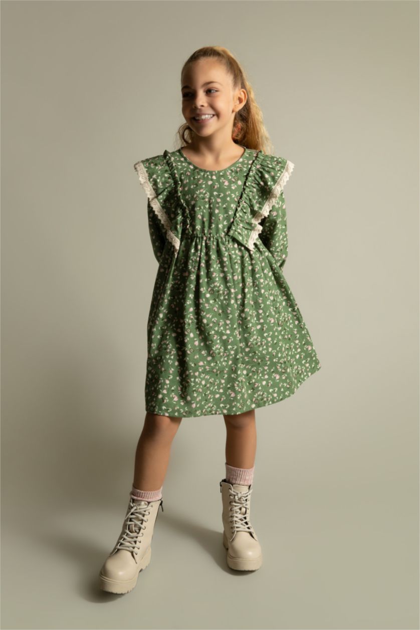 GIRLS & TEENS Green Long Sleeve Woven Dress