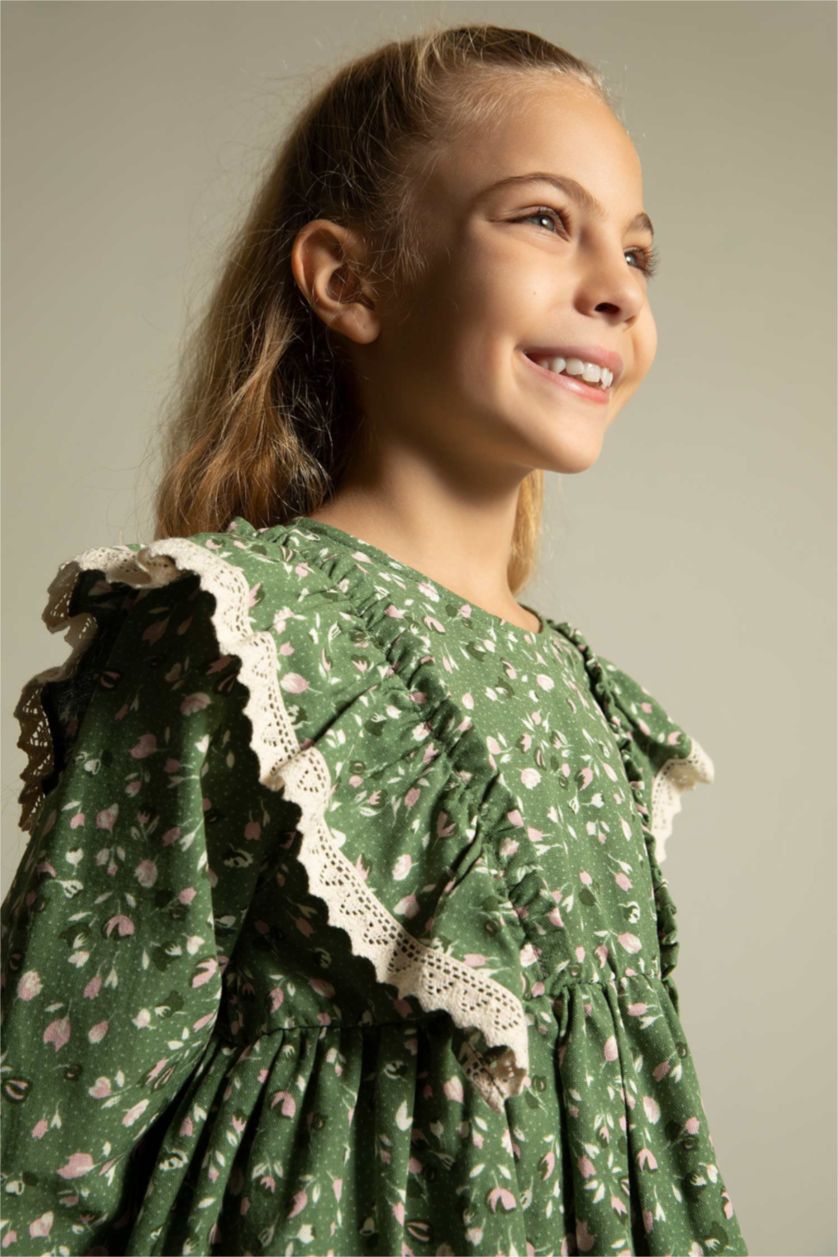 GIRLS & TEENS Green Long Sleeve Woven Dress