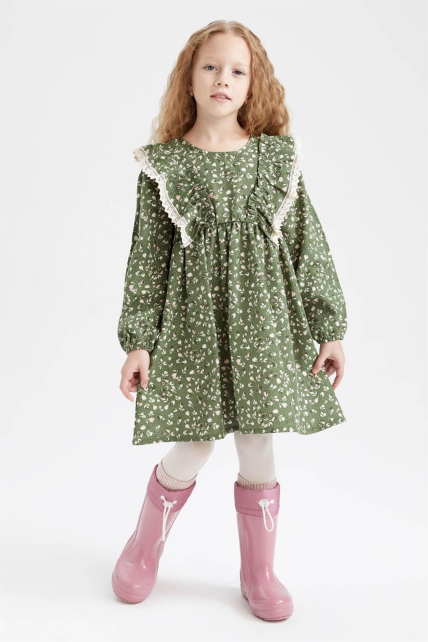 GIRLS & TEENS Green Long Sleeve Woven Dress