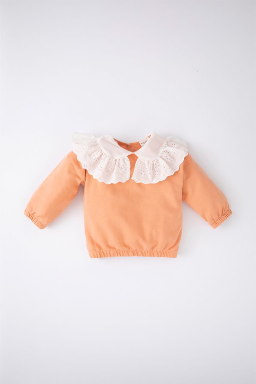 BABY GIRL Salmon  Baby Girl Regular Fit Big Collar Sweatshirt