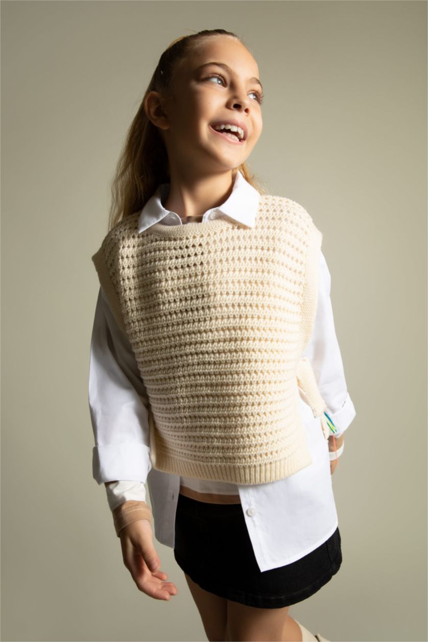 بنات بيج يلك صوف بناتي سليم فيت بياقة مستديرة