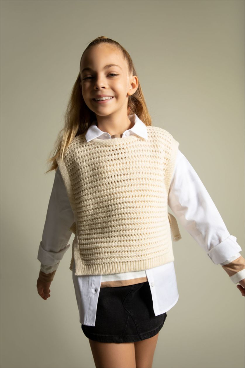 بنات بيج يلك صوف بناتي سليم فيت بياقة مستديرة