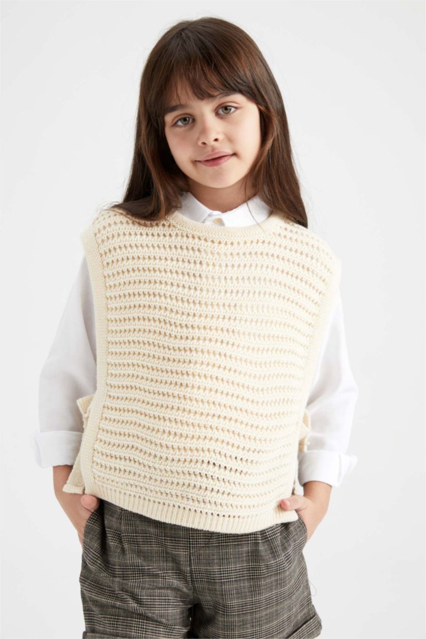 بنات بيج يلك صوف بناتي سليم فيت بياقة مستديرة