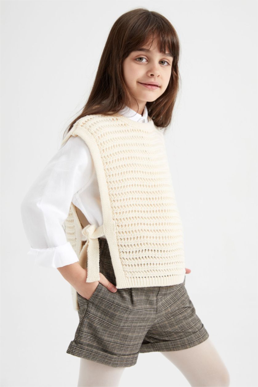 بنات بيج يلك صوف بناتي سليم فيت بياقة مستديرة