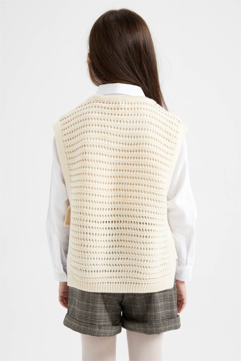 بنات بيج يلك صوف بناتي سليم فيت بياقة مستديرة