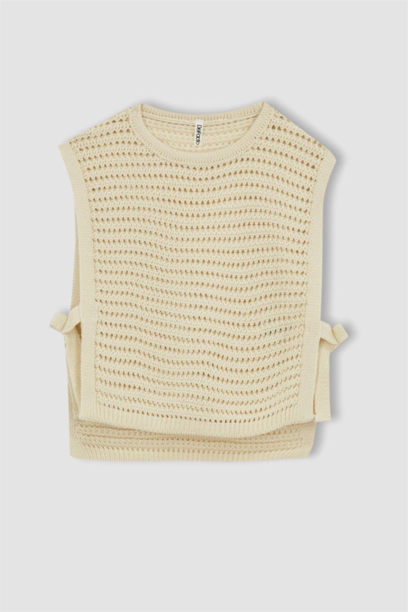 بنات بيج يلك صوف بناتي سليم فيت بياقة مستديرة