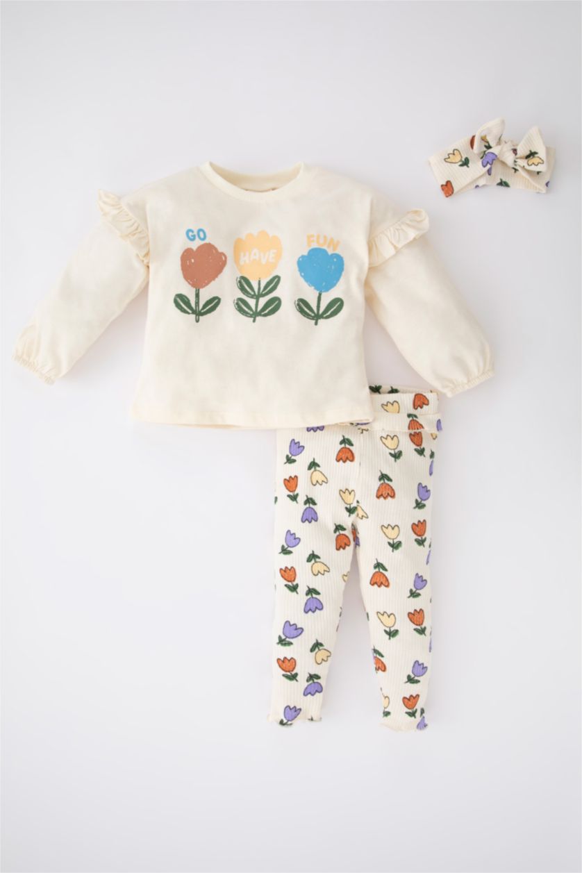 BÉBÉ FILLE Orange Ensemble En Tricot Col Ras Du Cou Fleur Manche Longue 3 BéBé Fille