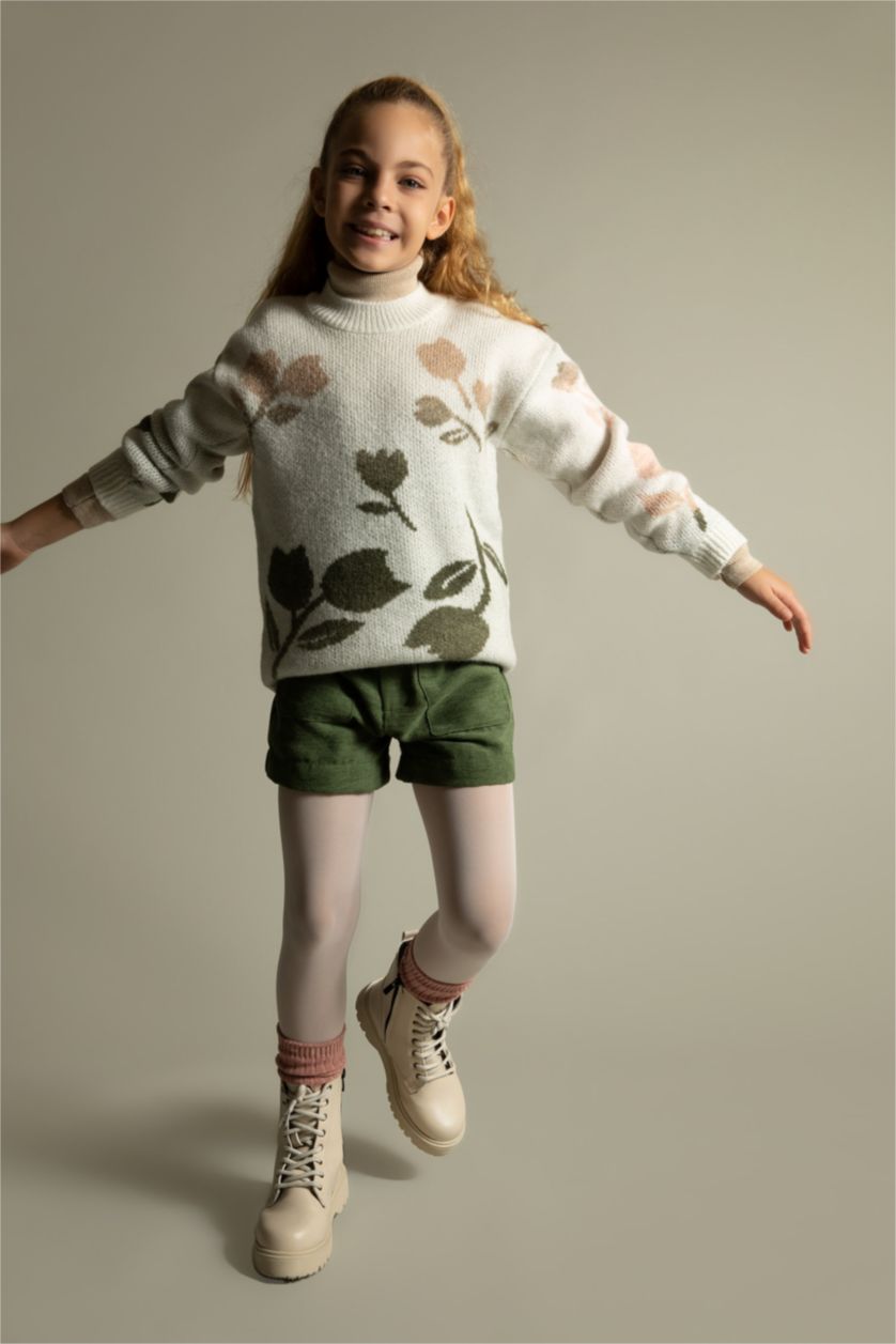 GIRLS & TEENS Dark Green Girl Velvet Shorts Socks Set - 2