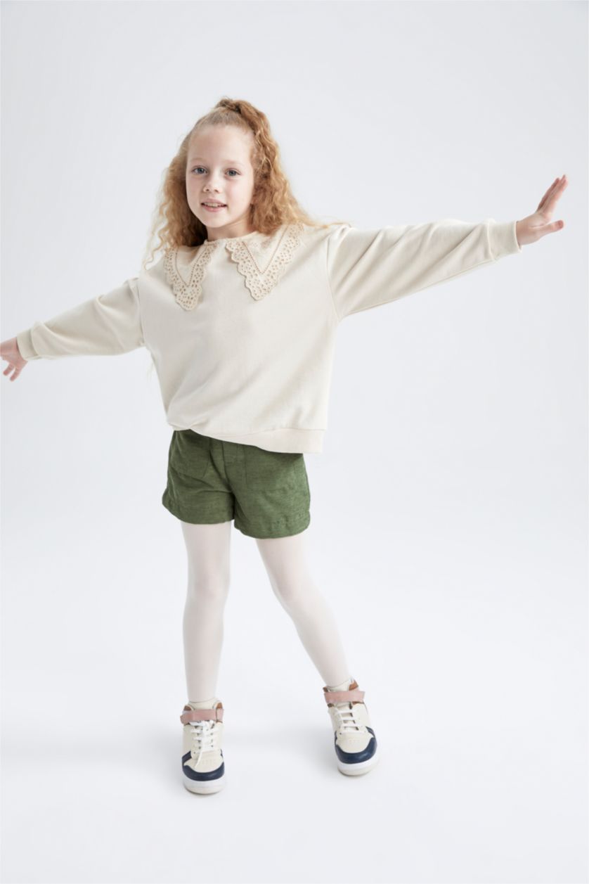 GIRLS & TEENS Dark Green Girl Velvet Shorts Socks Set - 2