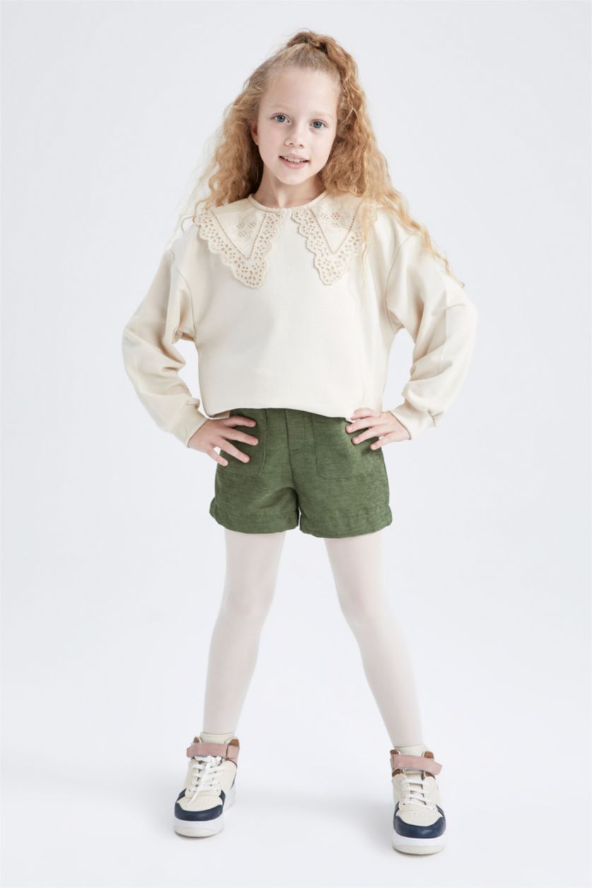 GIRLS & TEENS Dark Green Girl Velvet Shorts Socks Set - 2