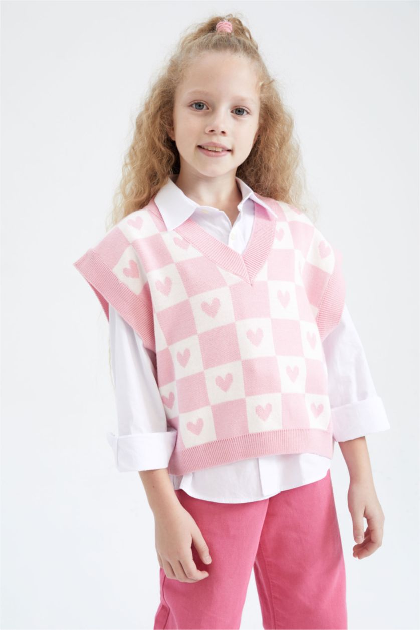 بنات زهري يلك صوف بناتي تريكو قصة عادية بياقة V