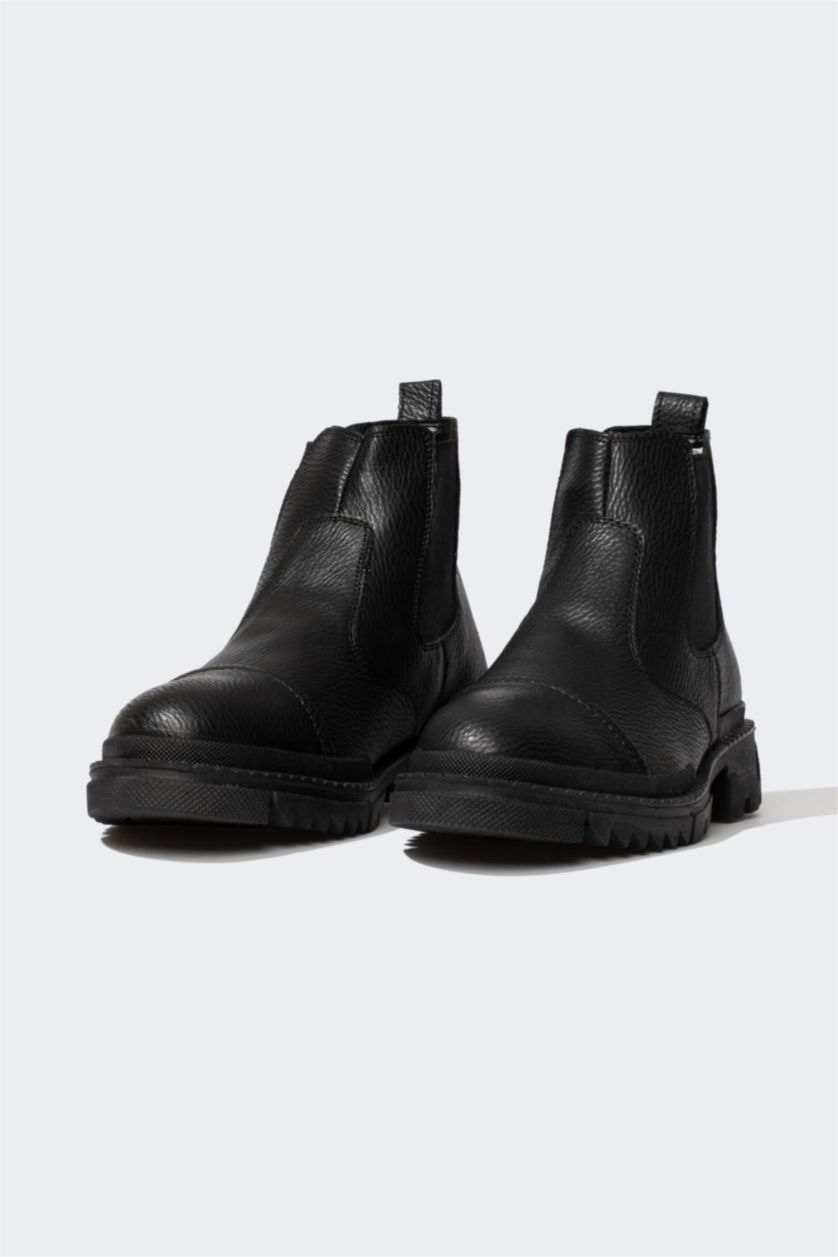 Erkek Siyah Erkek Kalın Taban Suni Deri Bot