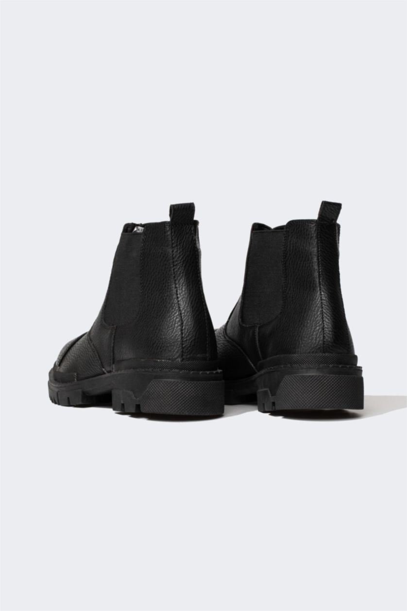 Erkek Siyah Erkek Kalın Taban Suni Deri Bot