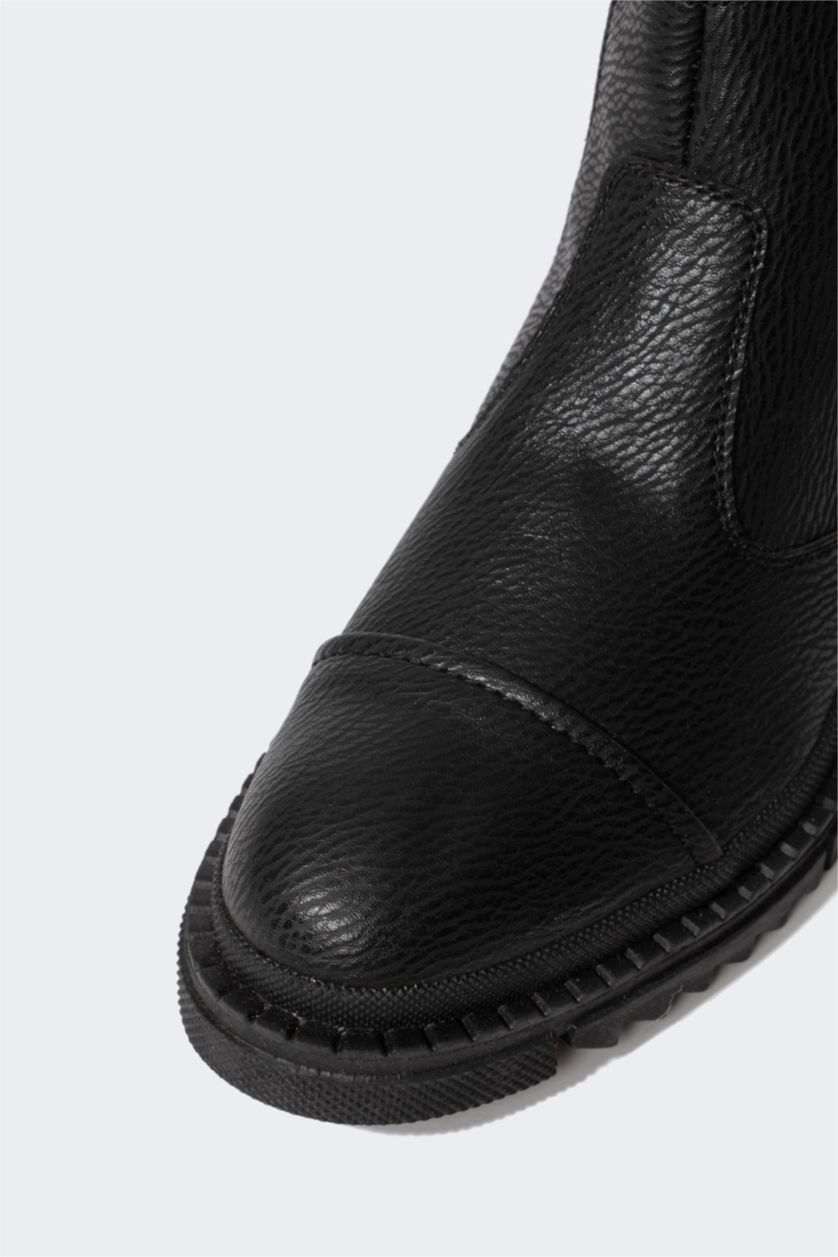 Erkek Siyah Erkek Kalın Taban Suni Deri Bot