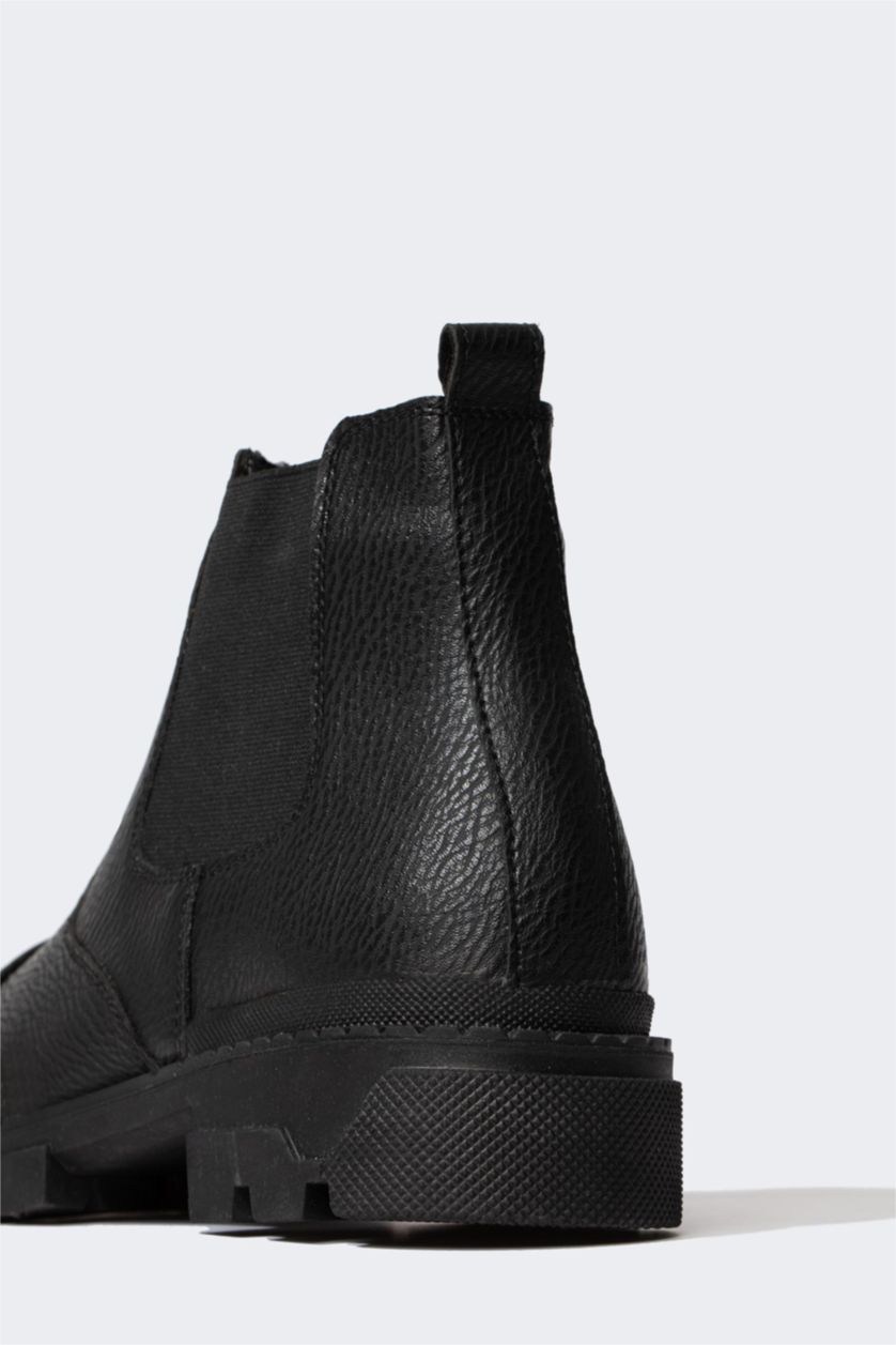 Erkek Siyah Erkek Kalın Taban Suni Deri Bot