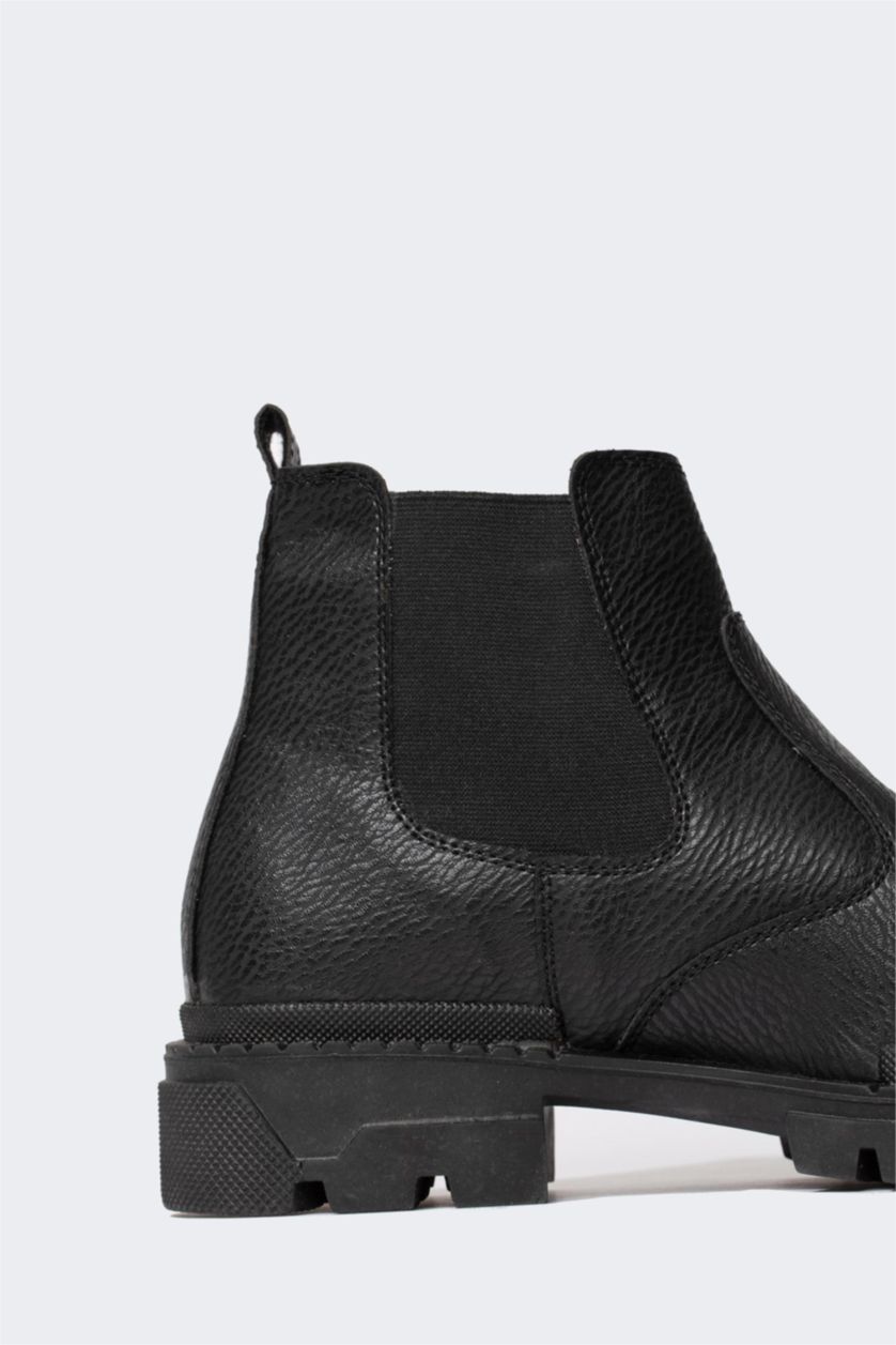 Erkek Siyah Erkek Kalın Taban Suni Deri Bot