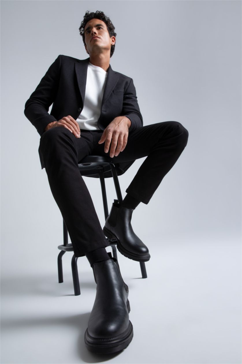 Erkek Siyah Erkek Yüksek Taban Suni Deri Bot