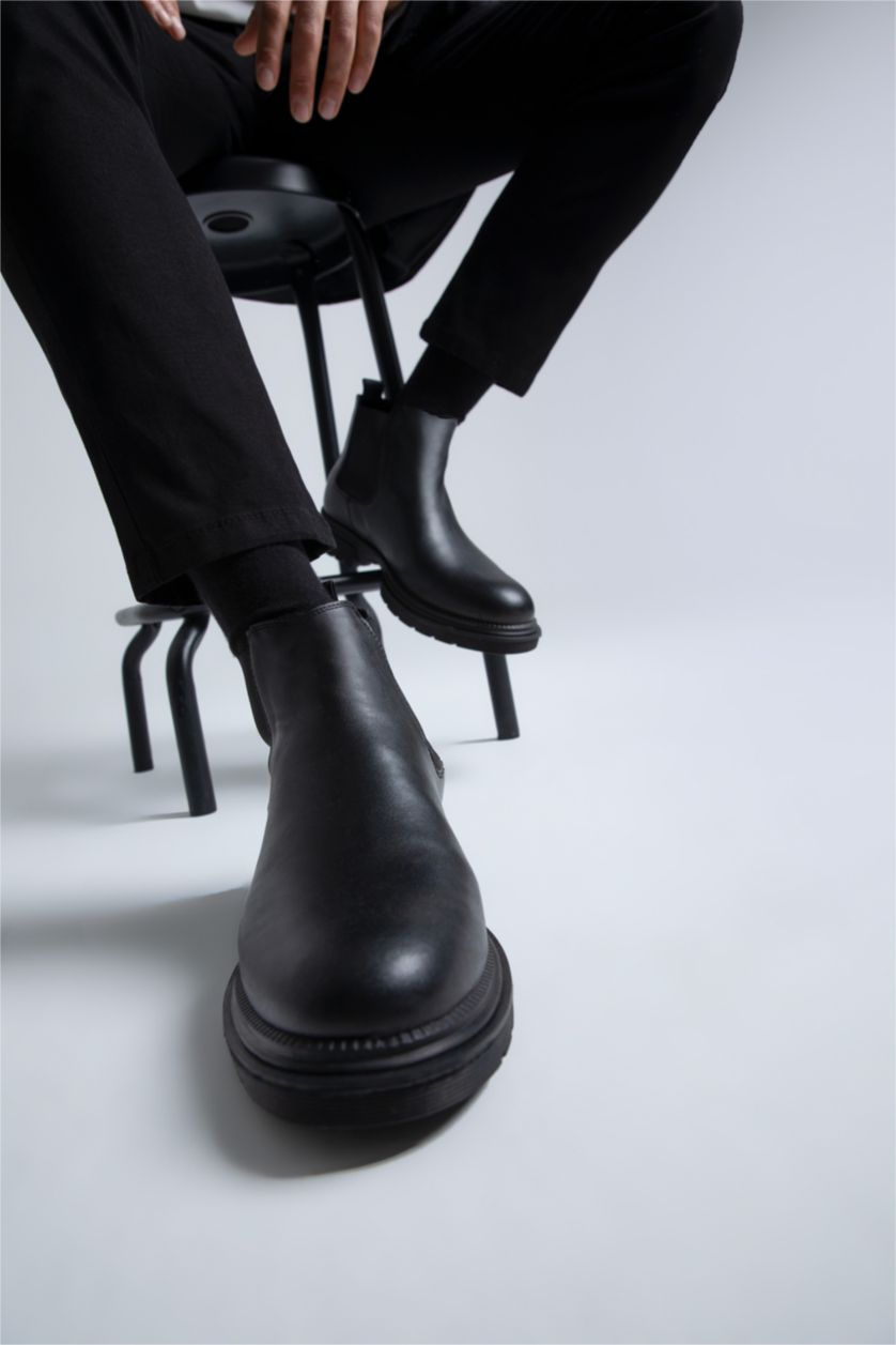 Erkek Siyah Erkek Yüksek Taban Suni Deri Bot