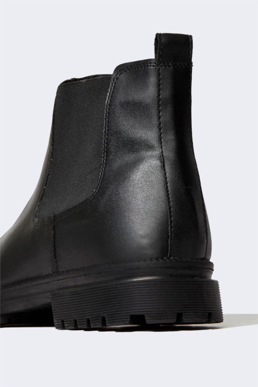 Erkek Siyah Erkek Yüksek Taban Suni Deri Bot