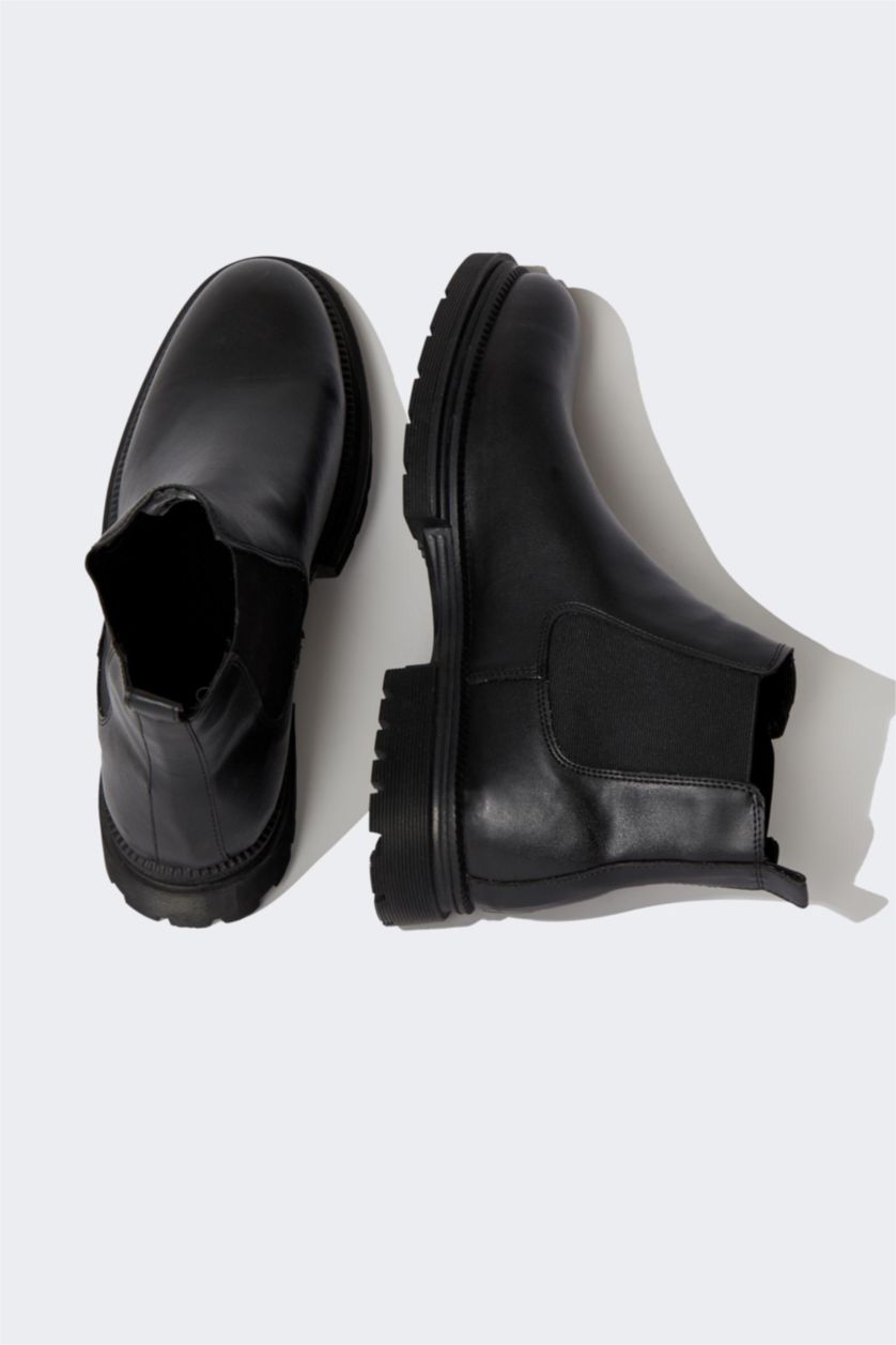 Erkek Siyah Erkek Yüksek Taban Suni Deri Bot