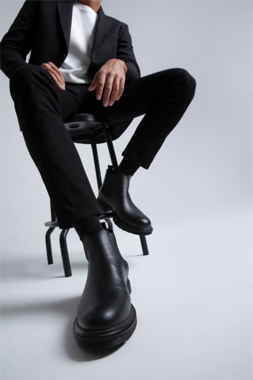 Erkek Siyah Erkek Yüksek Taban Suni Deri Bot