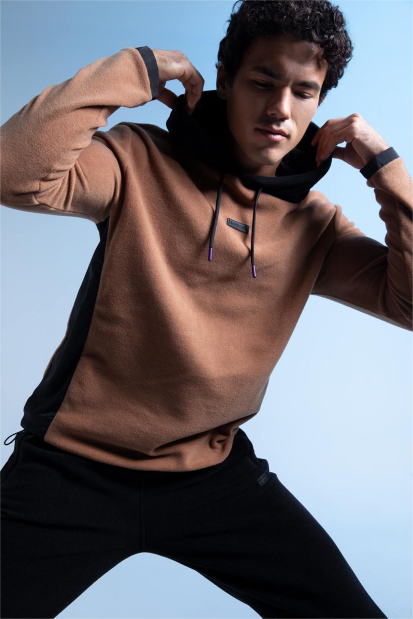 HOMME Marron Sweat- Shirt Coupe standard À capuche Manche Longue