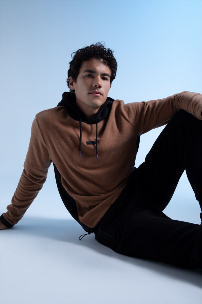 HOMME Marron Sweat- Shirt Coupe standard À capuche Manche Longue