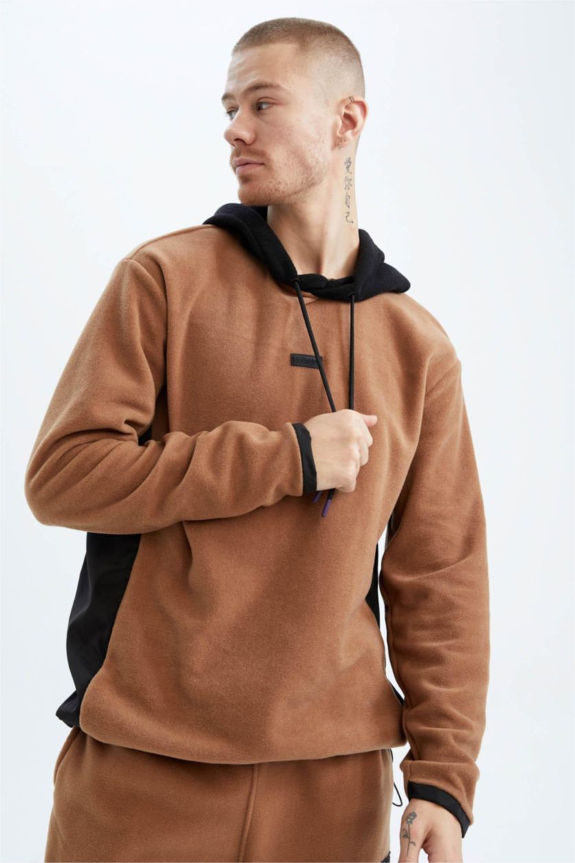 HOMME Marron Sweat- Shirt Coupe standard À capuche Manche Longue