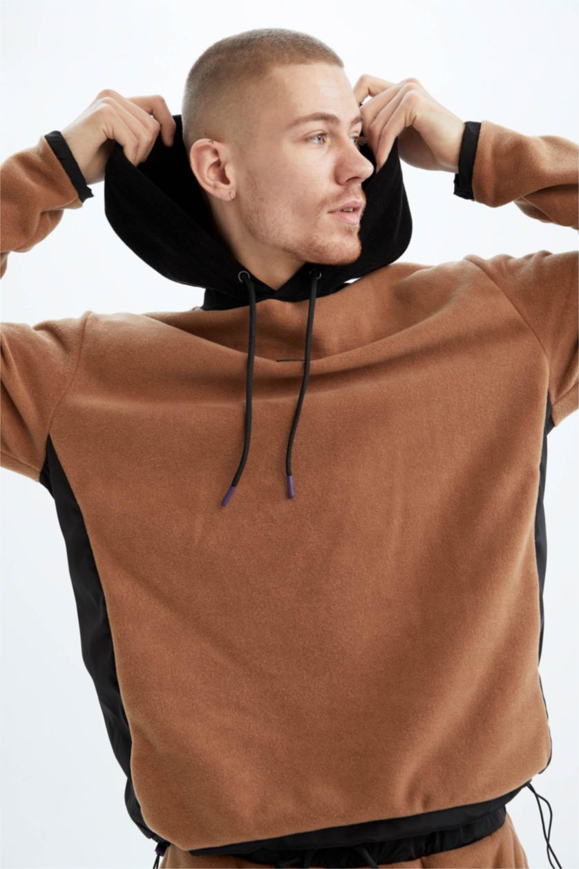 HOMME Marron Sweat- Shirt Coupe standard À capuche Manche Longue