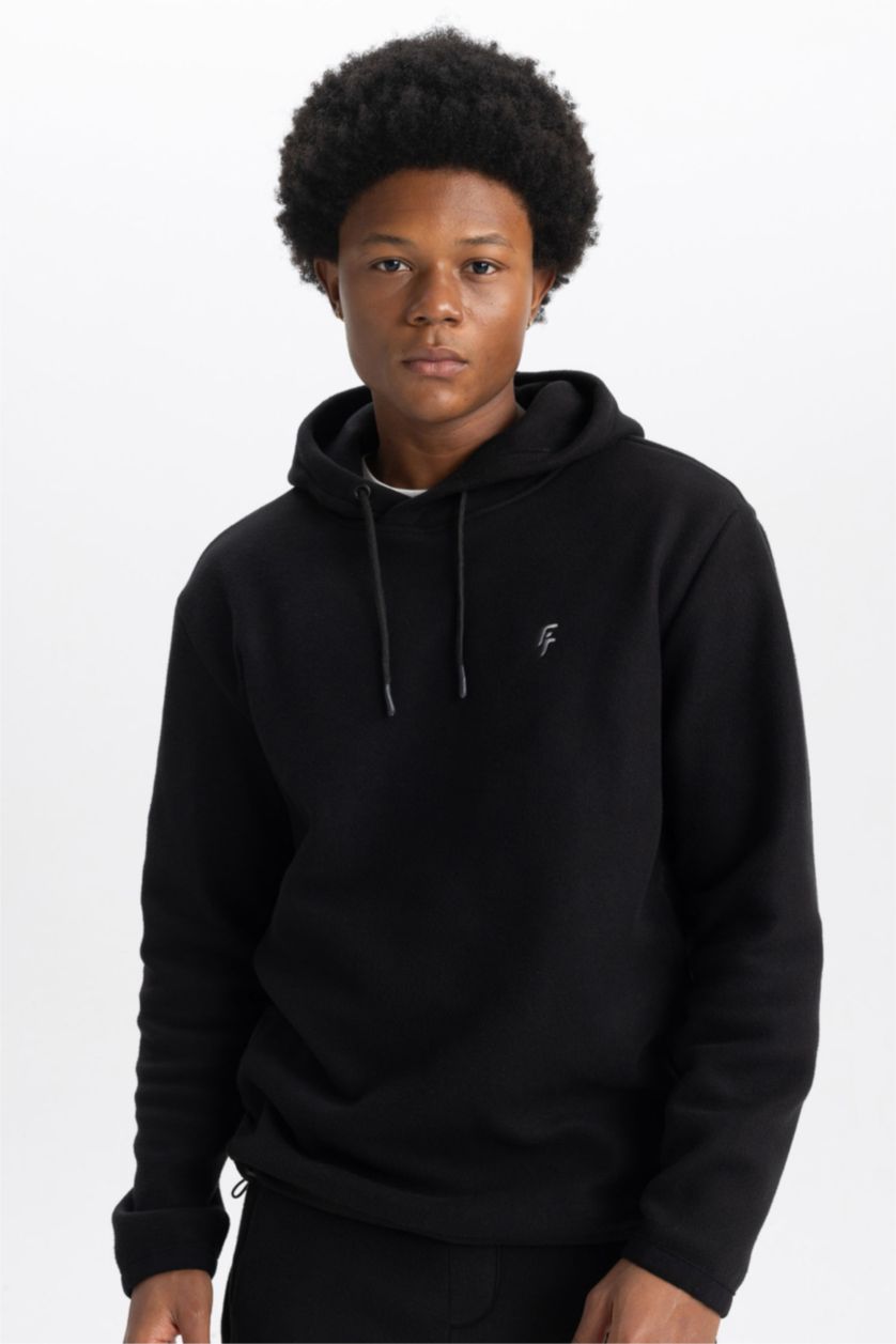 MAN Black DeFactoFit Standard Fit Hooded Fleece Sweatshirt
