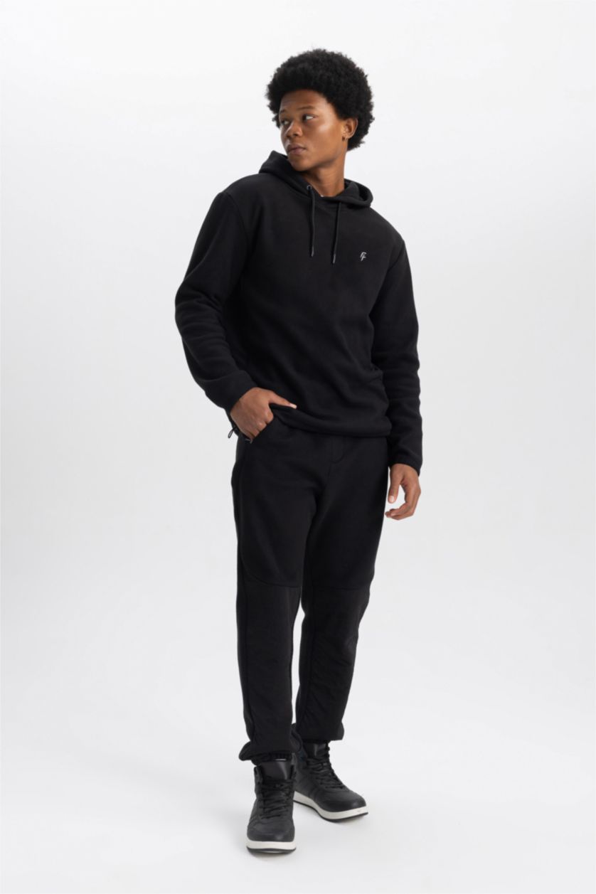 MAN Black DeFactoFit Standard Fit Hooded Fleece Sweatshirt