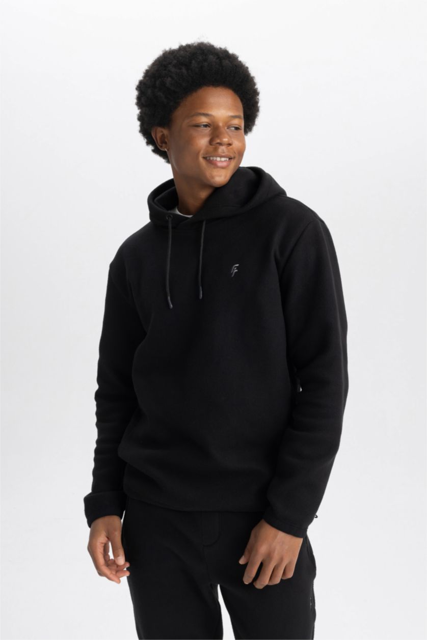MAN Black DeFactoFit Standard Fit Hooded Fleece Sweatshirt